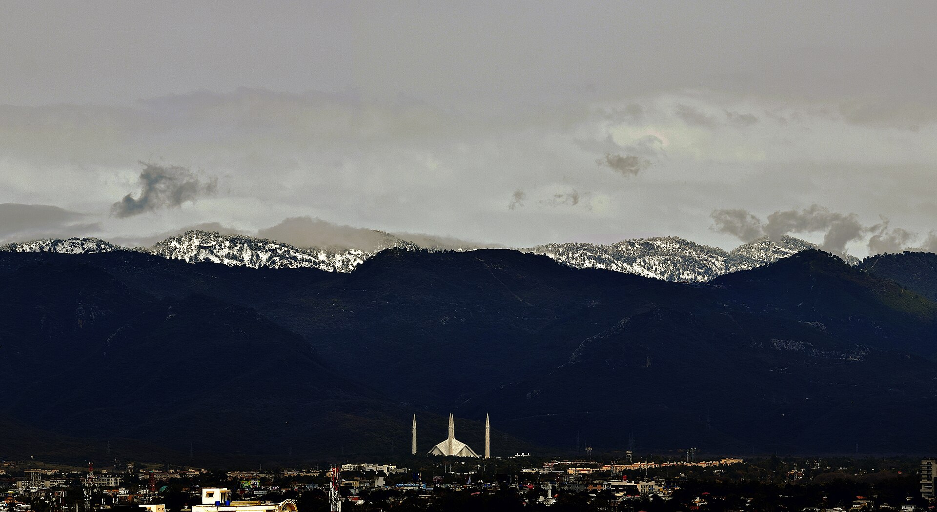 Snow-capped Margalla Hills in winter